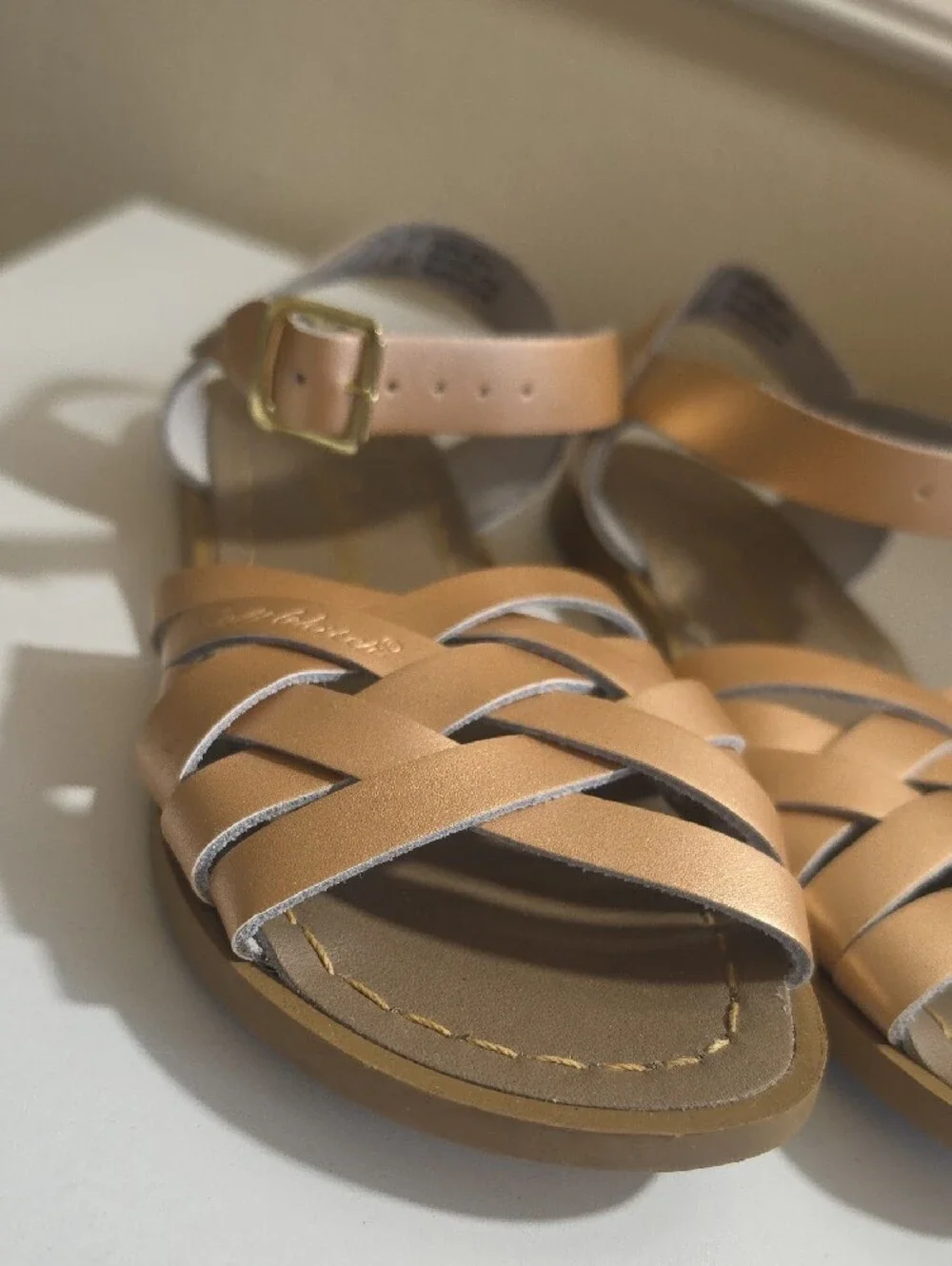 Salt Water Sans Braided Leather Metallic  Rose Gold Ankle-Strap Sandals Sz 1